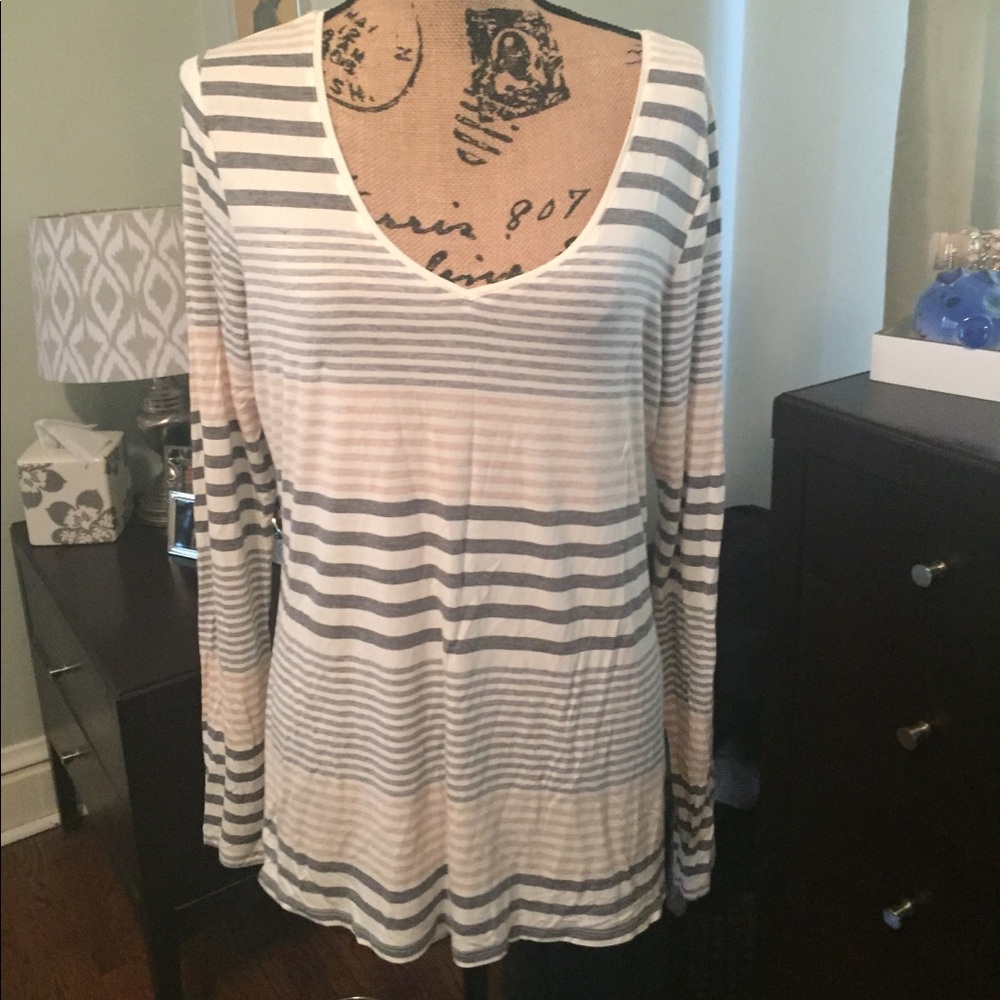 Cute Striped V Neck Tee